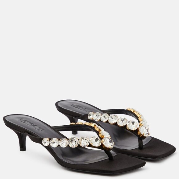 NWT Versace Crystal Kitten Heel Black Size 37.5 - Picture 2 of 11